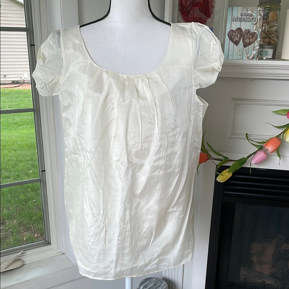 J. Crew Cream Smocked Puff Sleeve Blouse